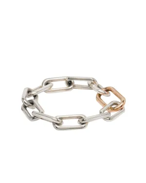 Sterling Silver Jumbo Saxon Chain Link Bracelet with 18k Rose Gold Clasp