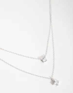 Sterling Silver Mixed Cubic Zirconia Layered Necklace