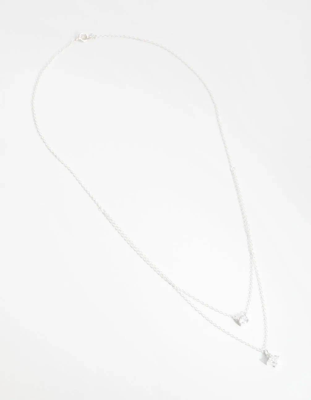 Sterling Silver Mixed Cubic Zirconia Layered Necklace