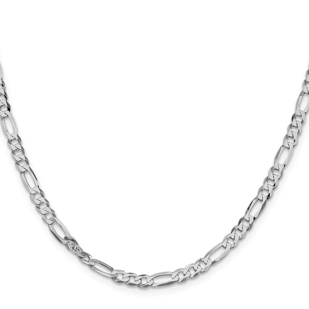 Sterling Silver Rhodium-plated 4.5mm Lightweight Flat Figaro Chain Bracelet