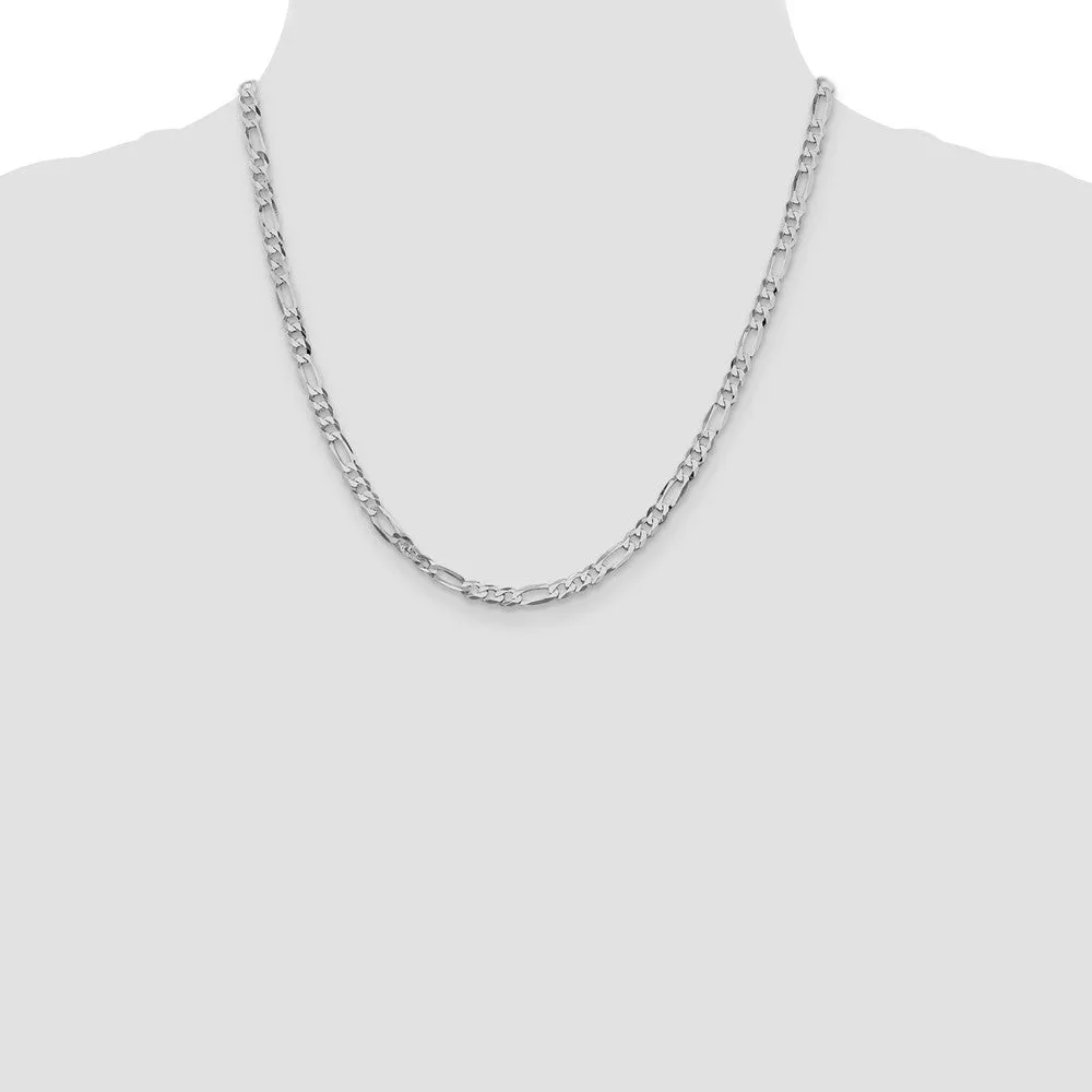 Sterling Silver Rhodium-plated 4.5mm Lightweight Flat Figaro Chain Bracelet
