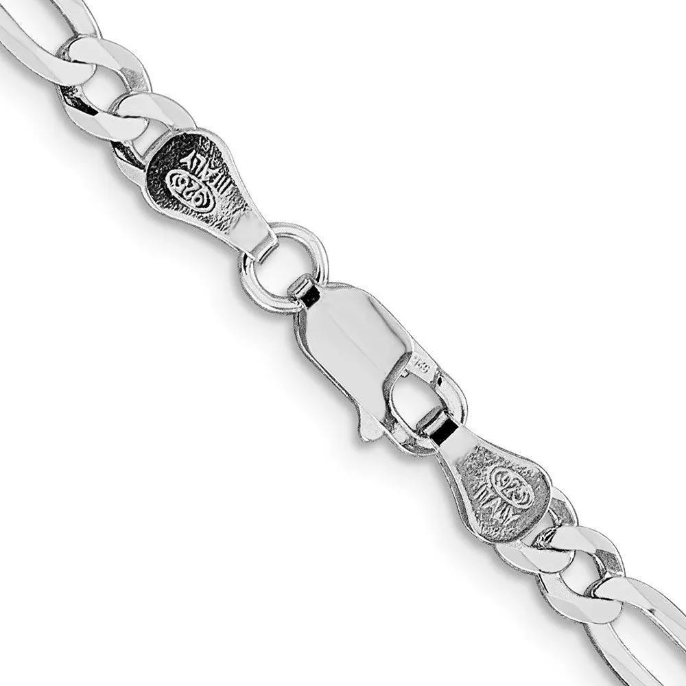 Sterling Silver Rhodium-plated 4.5mm Lightweight Flat Figaro Chain Bracelet