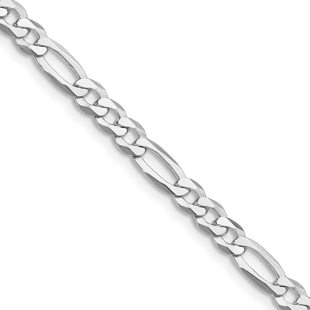 Sterling Silver Rhodium-plated 4.5mm Lightweight Flat Figaro Chain Bracelet