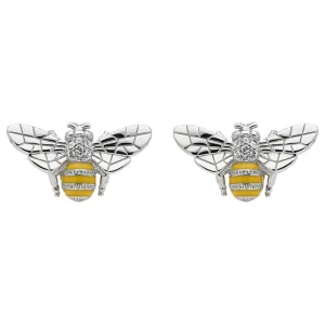 Sterling Silver Swarovski Crystal Yellow Enamel Style & Fashion Bee Stud Earrings