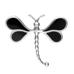Sterling Silver Whitby Jet Dragonfly Brooch