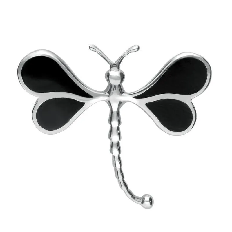 Sterling Silver Whitby Jet Dragonfly Brooch
