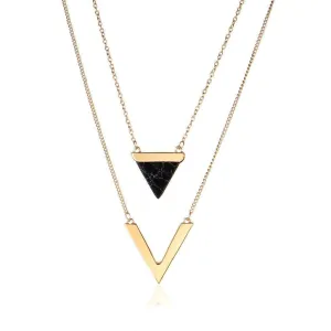 Stylish 2-Layer Marble Chevron Necklace in Black or White with Gold Accent