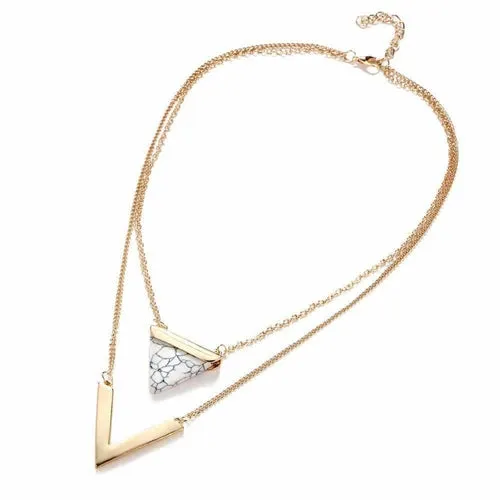 Stylish 2-Layer Marble Chevron Necklace in Black or White with Gold Accent