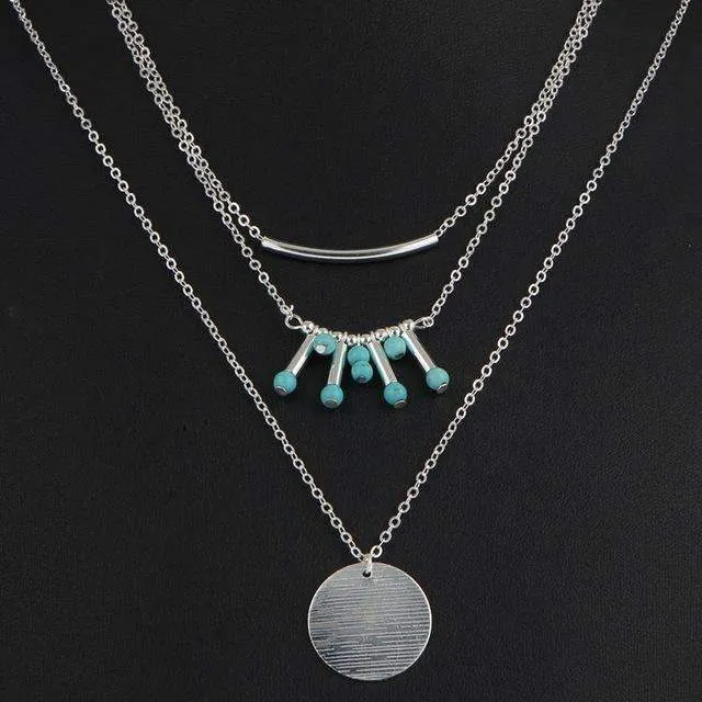 Stylish Turquoise Three-Layer Necklace with Adjustable Length and High-Quality Beads