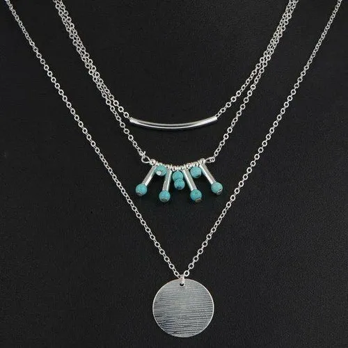 Stylish Turquoise Three-Layer Necklace with Adjustable Length and High-Quality Beads
