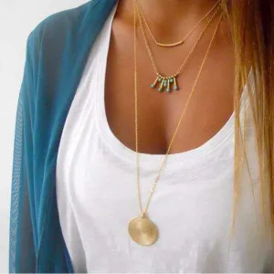 Stylish Turquoise Three-Layer Necklace with Adjustable Length and High-Quality Beads