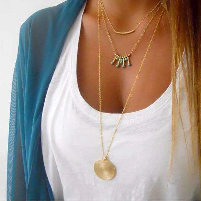Stylish Turquoise Three-Layer Necklace with Adjustable Length and High-Quality Beads
