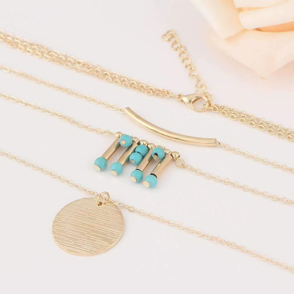 Stylish Turquoise Three-Layer Necklace with Adjustable Length and High-Quality Beads