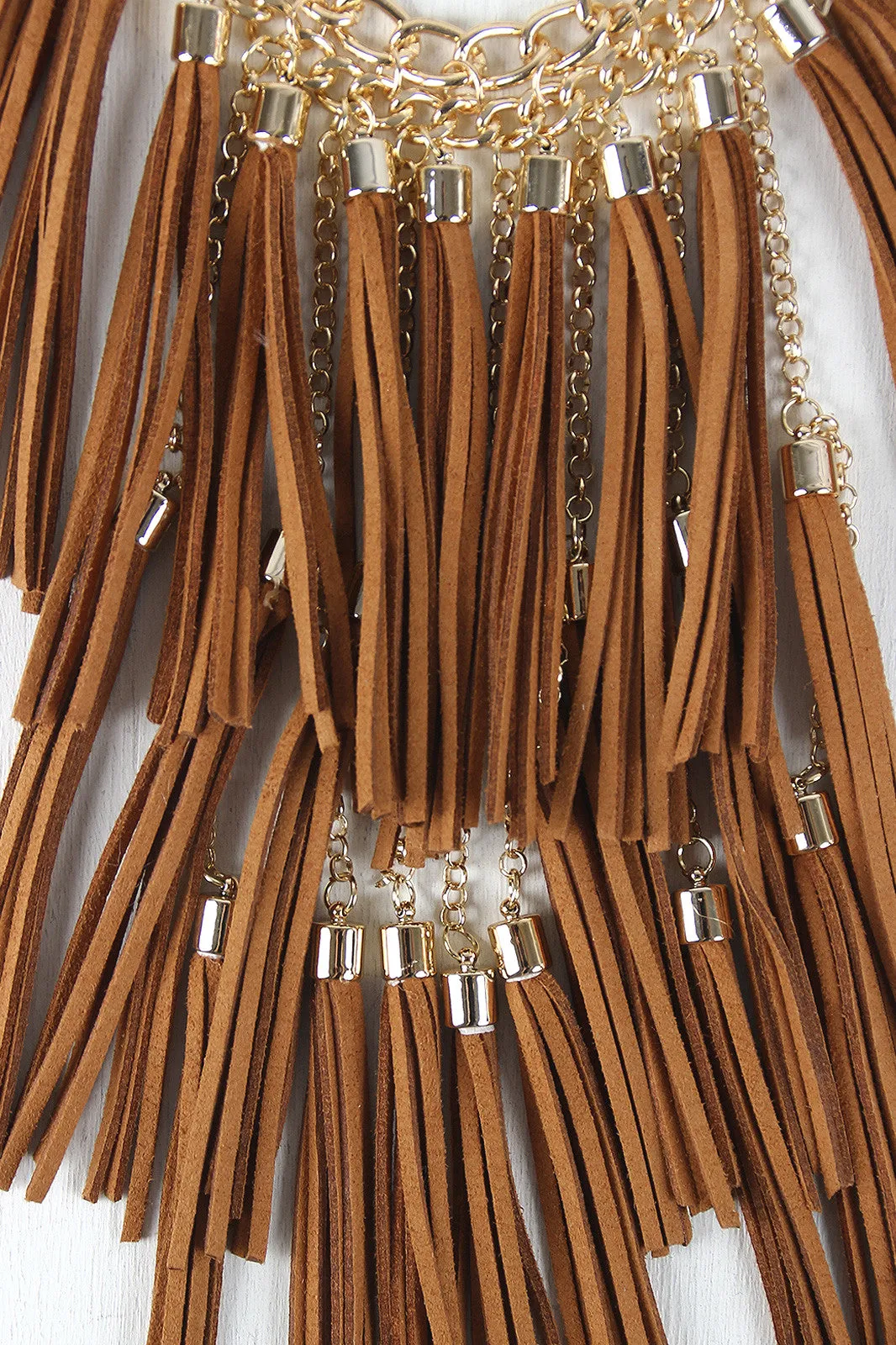 Suede Tassels Layered Statement Necklace