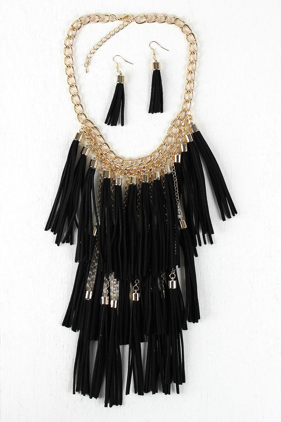 Suede Tassels Layered Statement Necklace