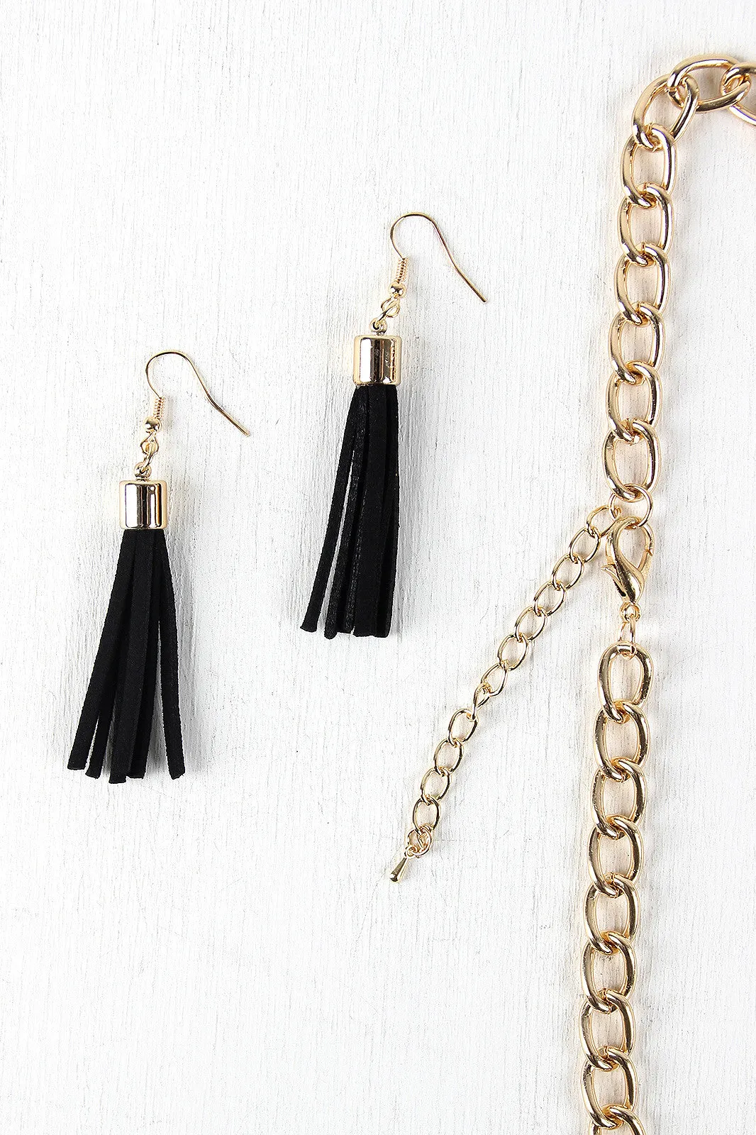 Suede Tassels Layered Statement Necklace