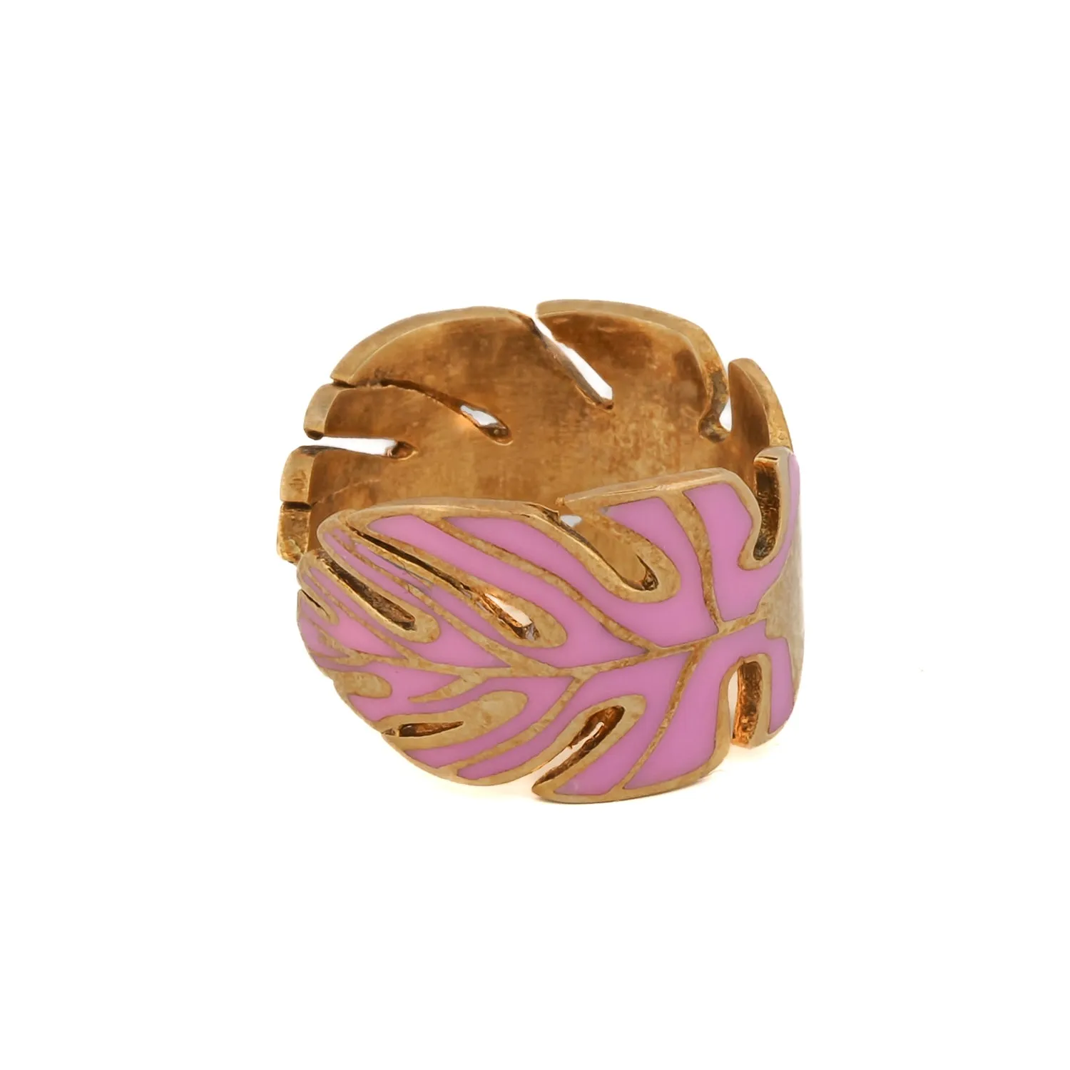 Summer Pink Enamel Gold Adjustable Ring