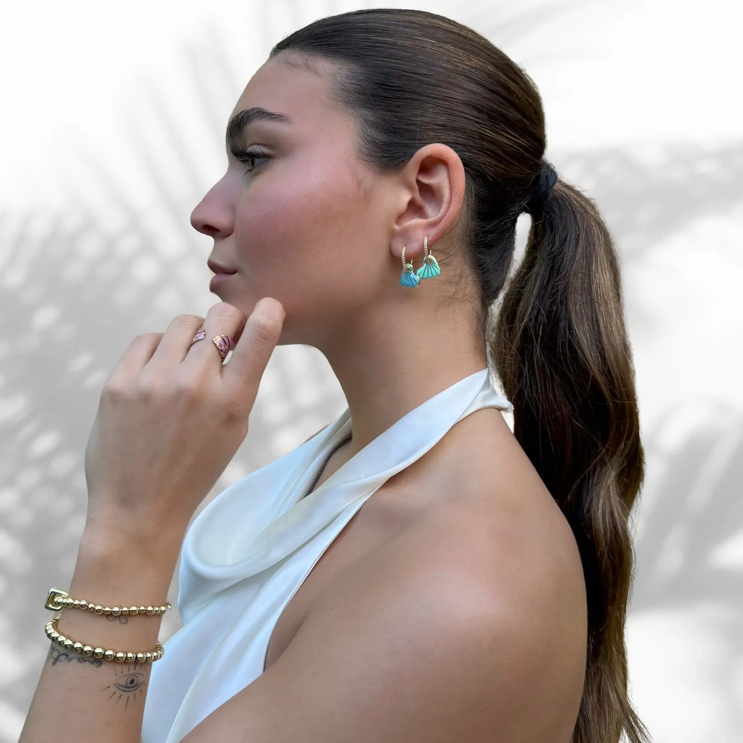 Summer Pink Enamel Gold Adjustable Ring