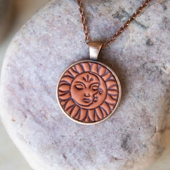 Sun and Moon Leather Pendant Necklace