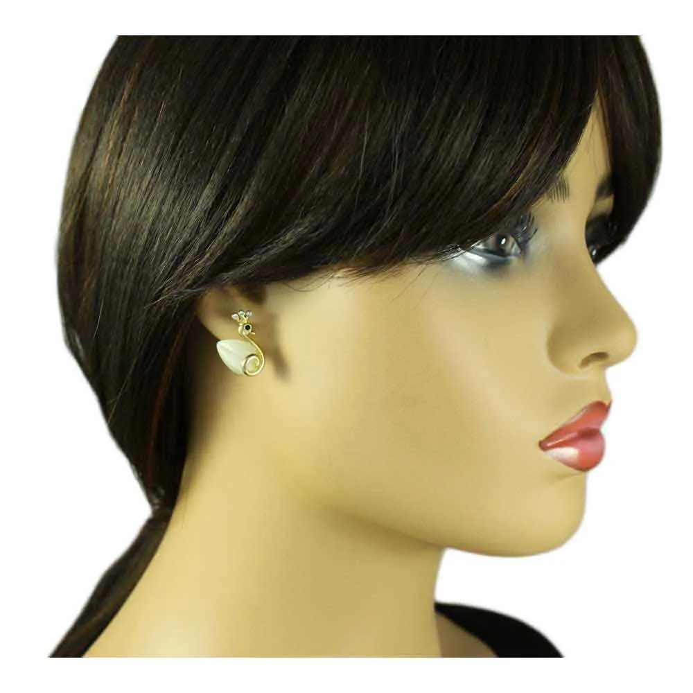 Swan Princess Pierced Earring in Cream Cats Eye - REC258