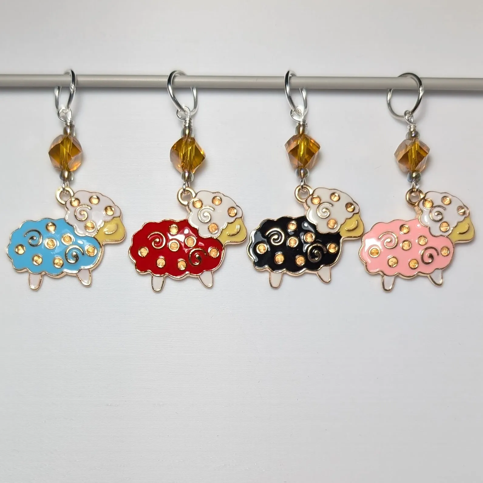 Swirl Enamel Sheep Stitch Markers & Earrings