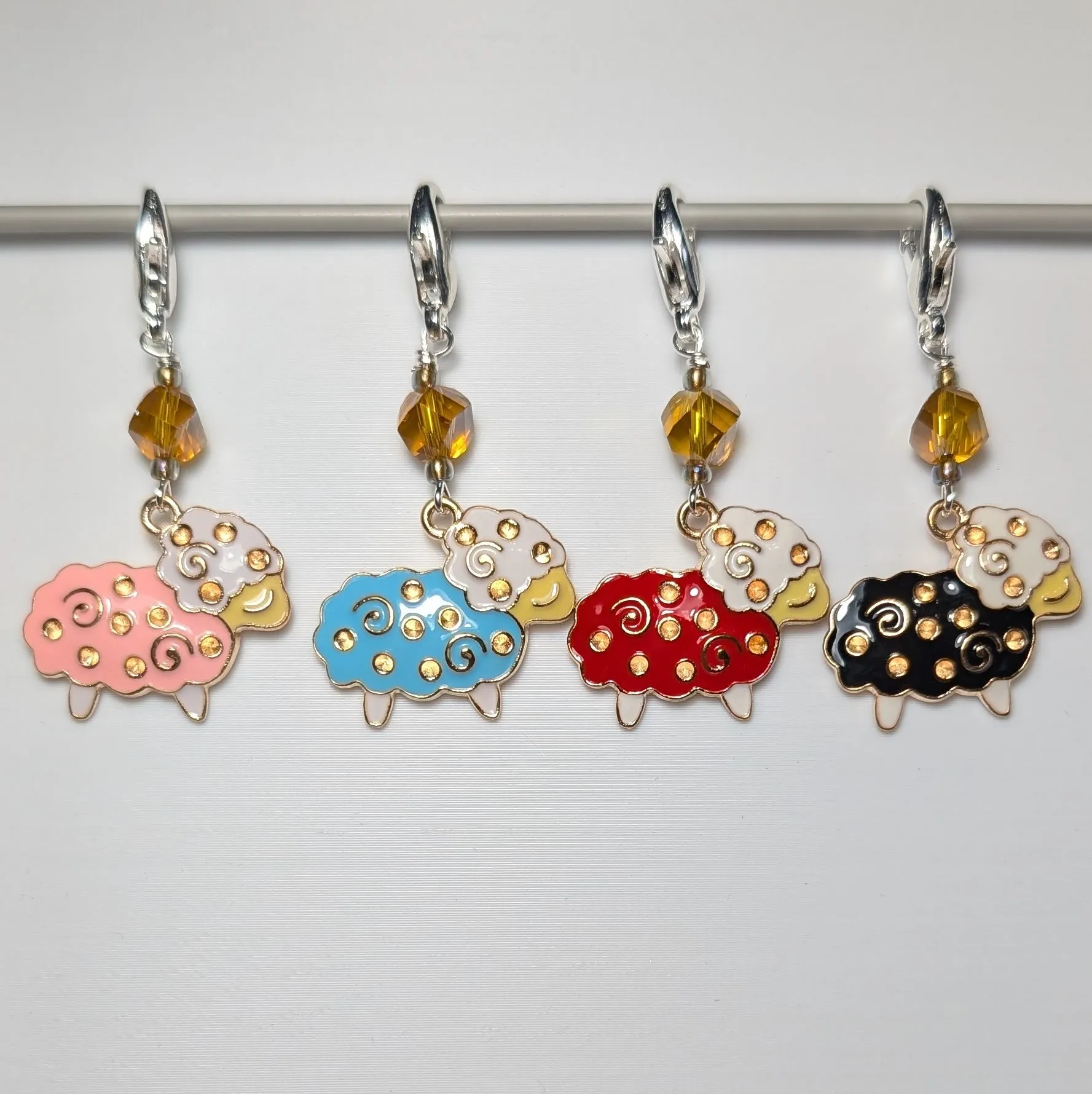 Swirl Enamel Sheep Stitch Markers & Earrings