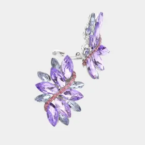 Swirl Lavendar Marquise Crystal Silver Clip On Earrings
