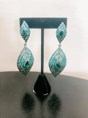 Teal and Green Rhinestone Earrings