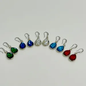 Teardrop crystal silver earrings