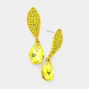 Teardrop Yellow Crystal Dangle Evening Earrings