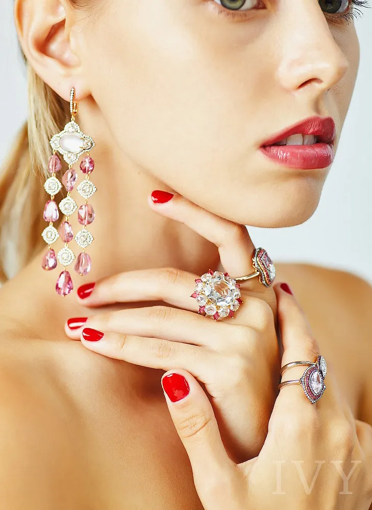 The Topaz in Bloom Ring with Diamonds, Spinel & Mandarin