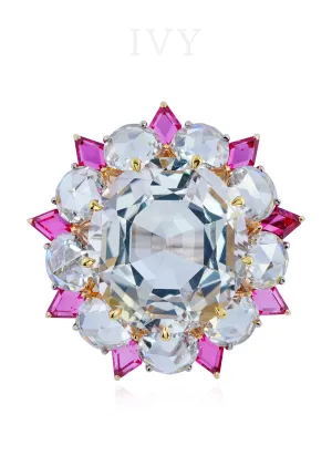 The Topaz in Bloom Ring with Diamonds, Spinel & Mandarin