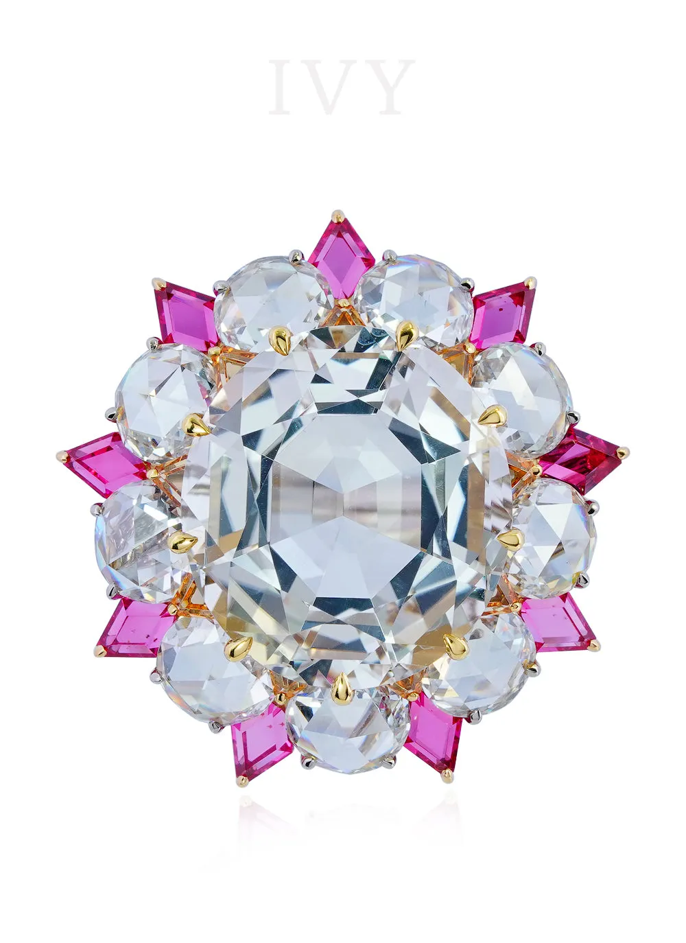 The Topaz in Bloom Ring with Diamonds, Spinel & Mandarin
