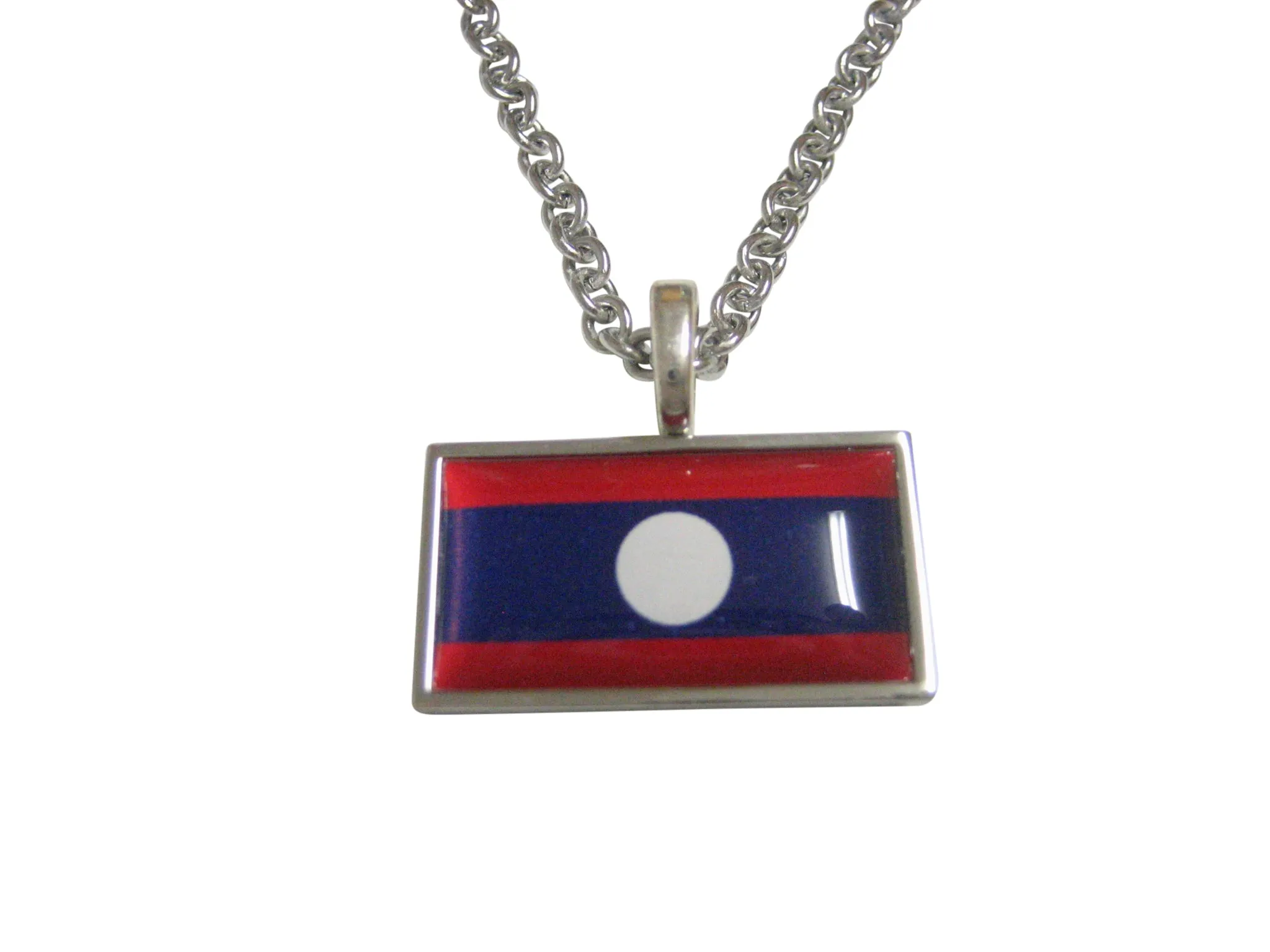 Thin Bordered Laos Flag Pendant Necklace