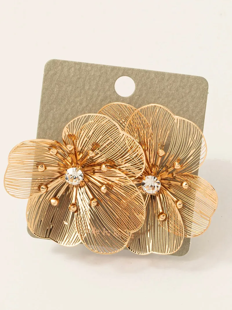 Thin Metallic Filigree Flower Stud Earrings