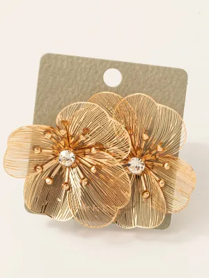 Thin Metallic Filigree Flower Stud Earrings