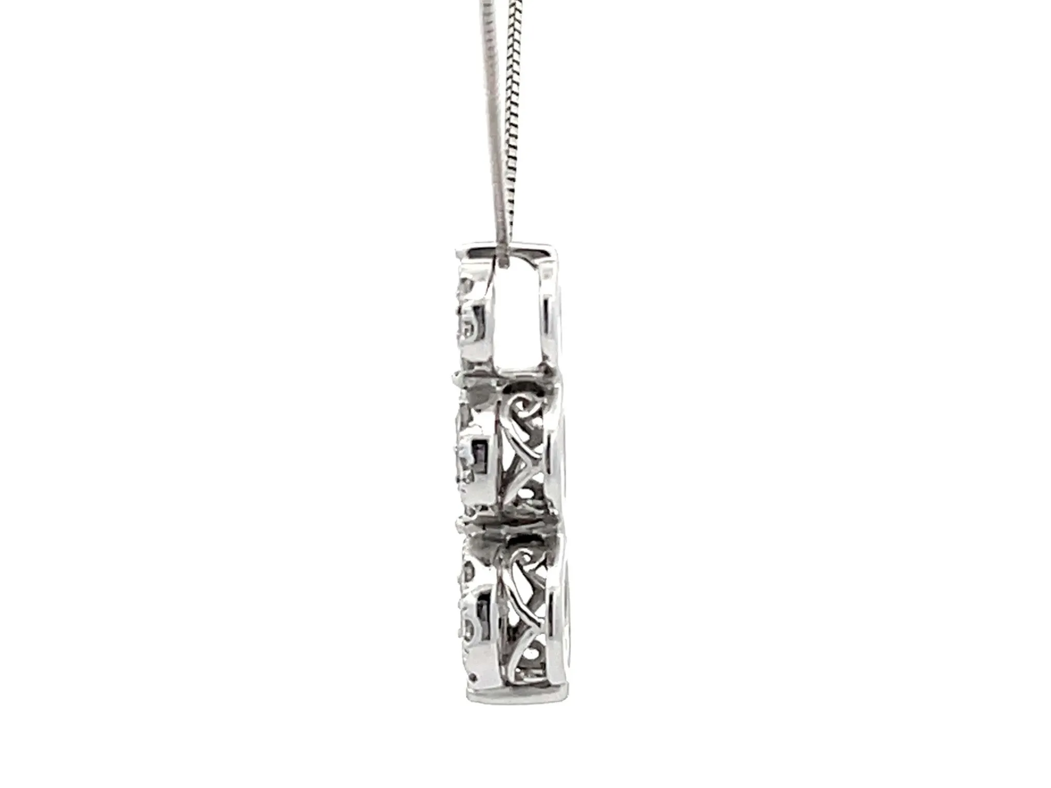 Three Diamond Halo Drop Necklace in 14k White Gold