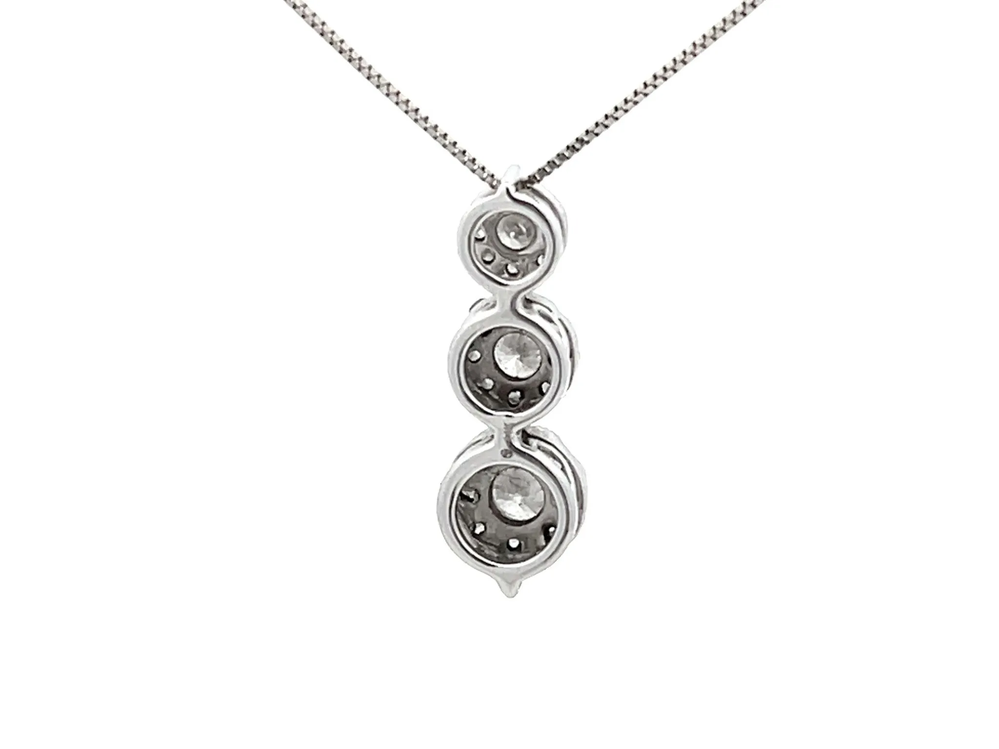 Three Diamond Halo Drop Necklace in 14k White Gold