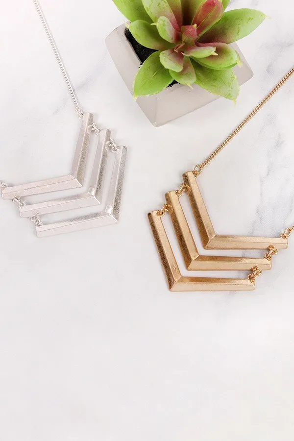 THREE LINE CHAINED CHEVRON NECKLACE
