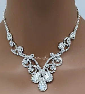 Three pear and swirl rhinestone necklace set