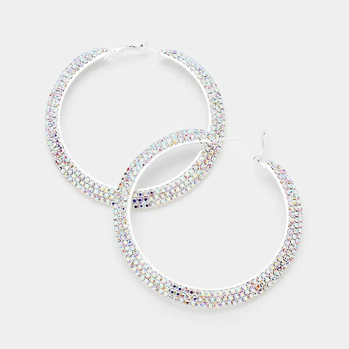 Three Row AB Crystal Rhinestone Hoops  | 3.25"| 382369