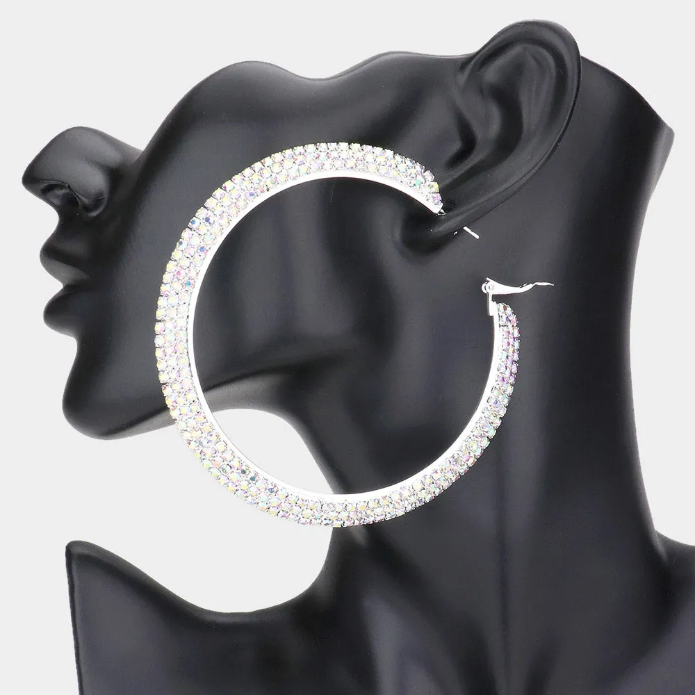 Three Row AB Crystal Rhinestone Hoops  | 3.25"| 382369