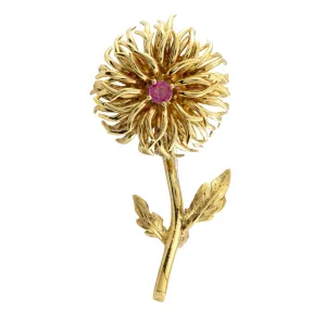 Tiffany & Company Vintage Dahlia Flower Ruby Brooch in 18K Yellow Gold