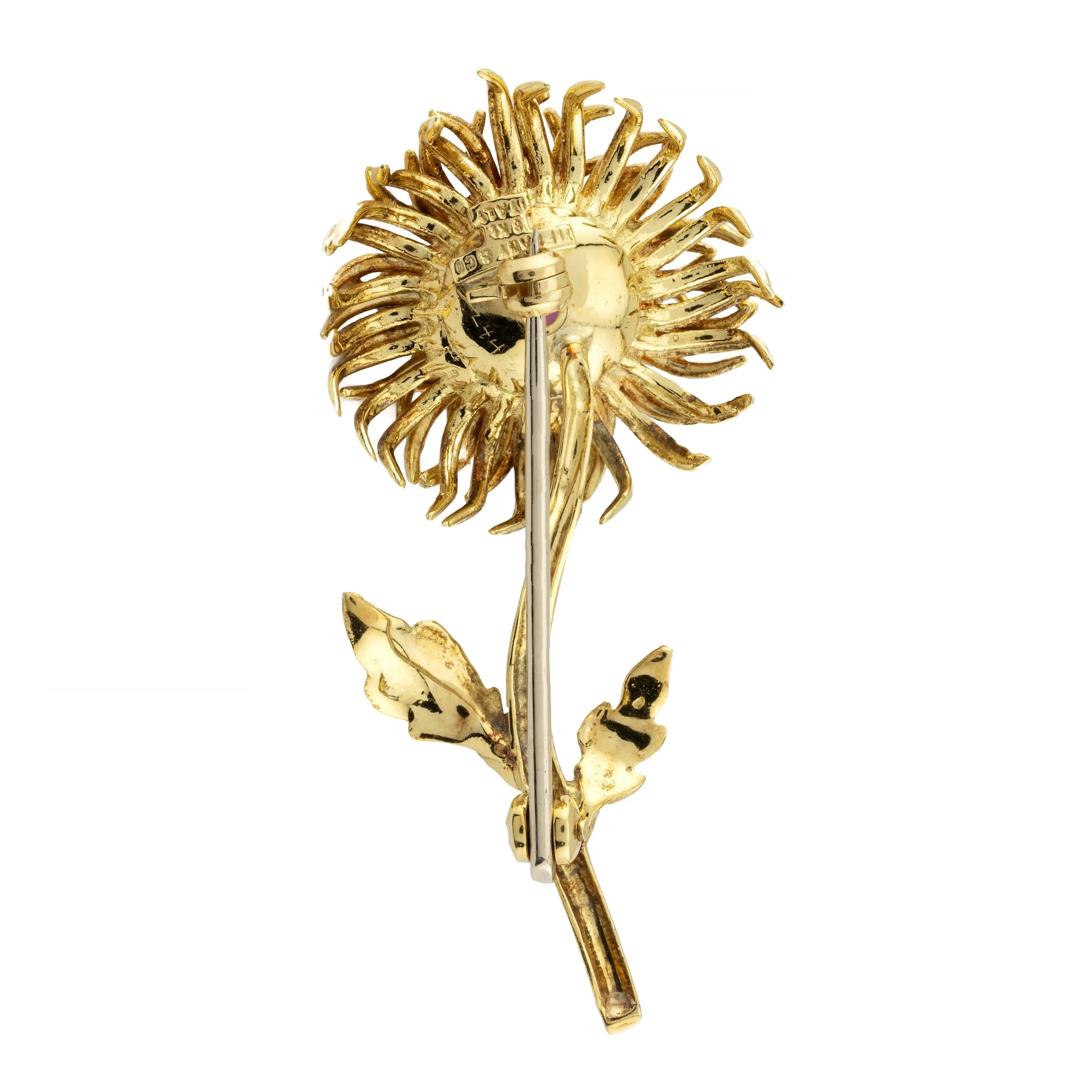 Tiffany & Company Vintage Dahlia Flower Ruby Brooch in 18K Yellow Gold