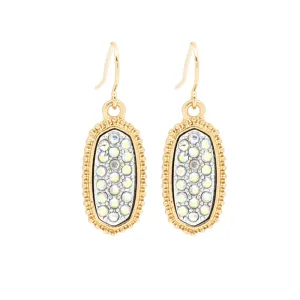 Tiny Silver AB Bling Oval Earrings with Gold Border