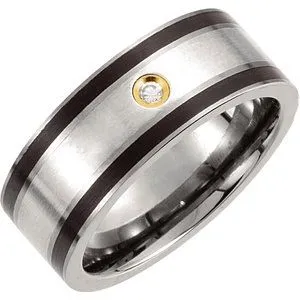 Titanium, Sterling Silver & 14K Yellow Gold-Plated .06 CTW Diamond 9 mm Band Size 9