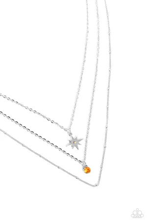 Trendy Twinkle - Orange - Iridescent Rhinestone and Star Charm Tiered Paparazzi Short Necklace