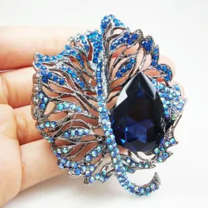 TTjewelry Classic Woman Jewelry Leaves Drop Brooch Pin Pendant Blue Rhinestone Crystal
