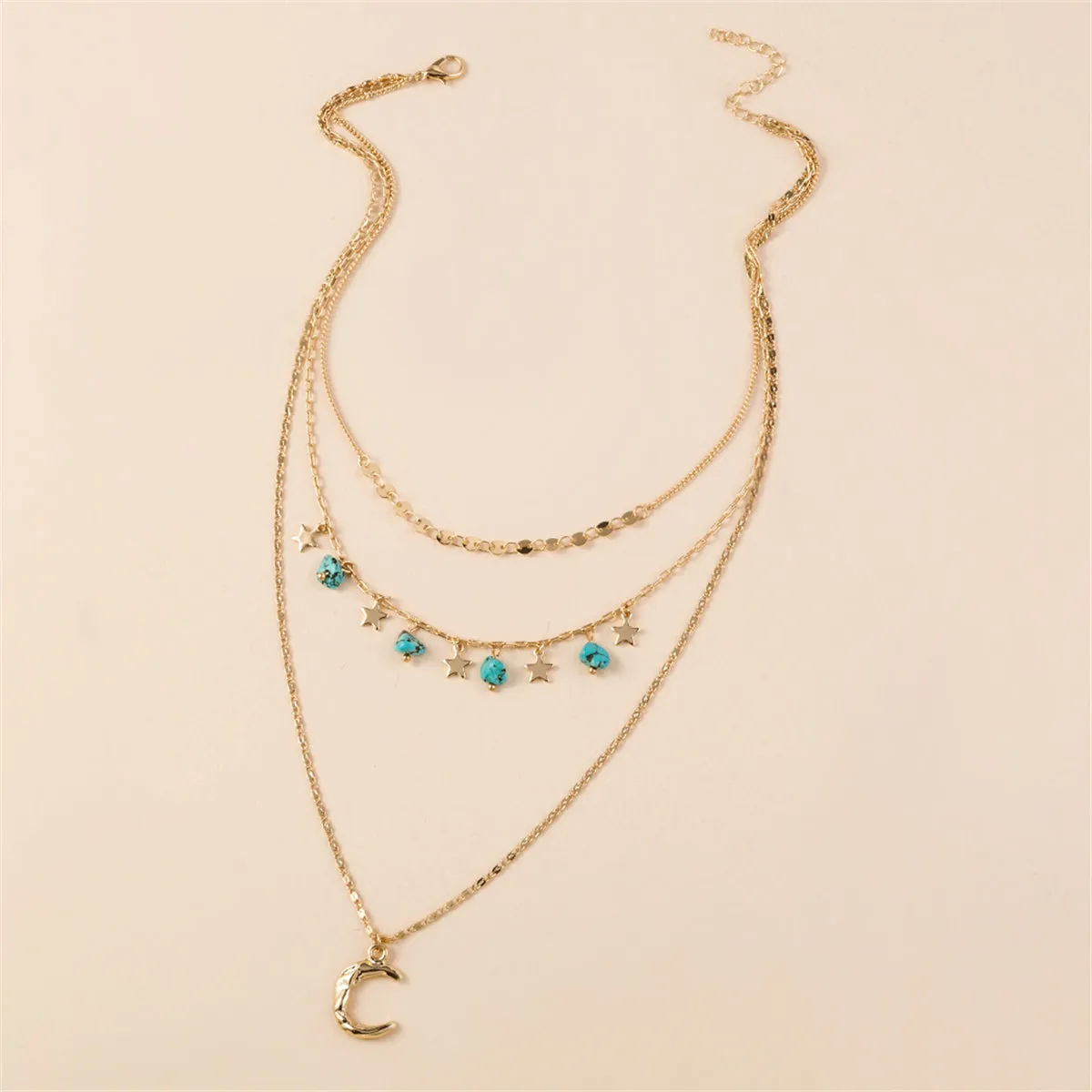 Turquoise & 18K Gold-Plated Layered Celestial Necklace