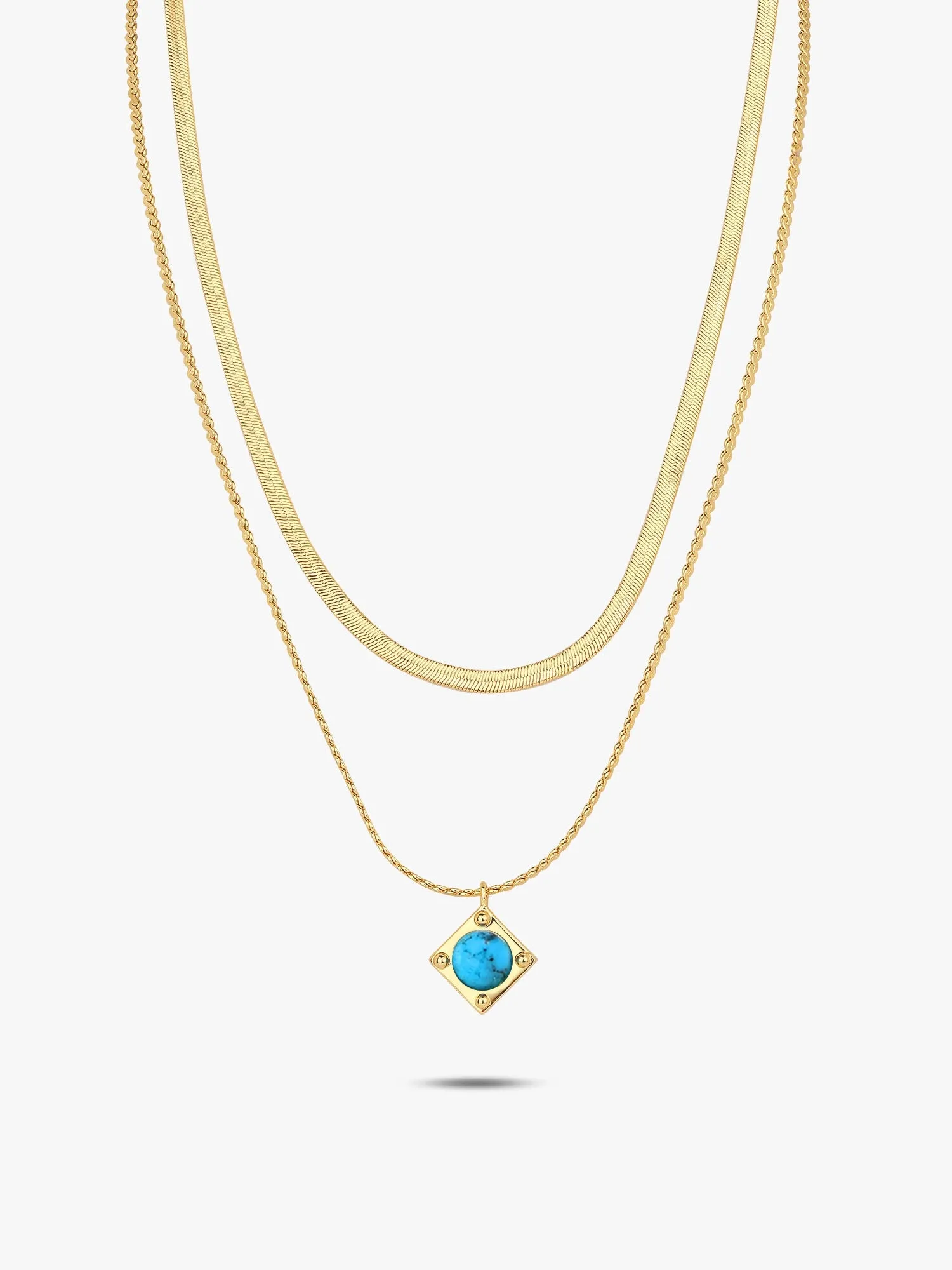 Turquoise Herringbone Layered Necklaces